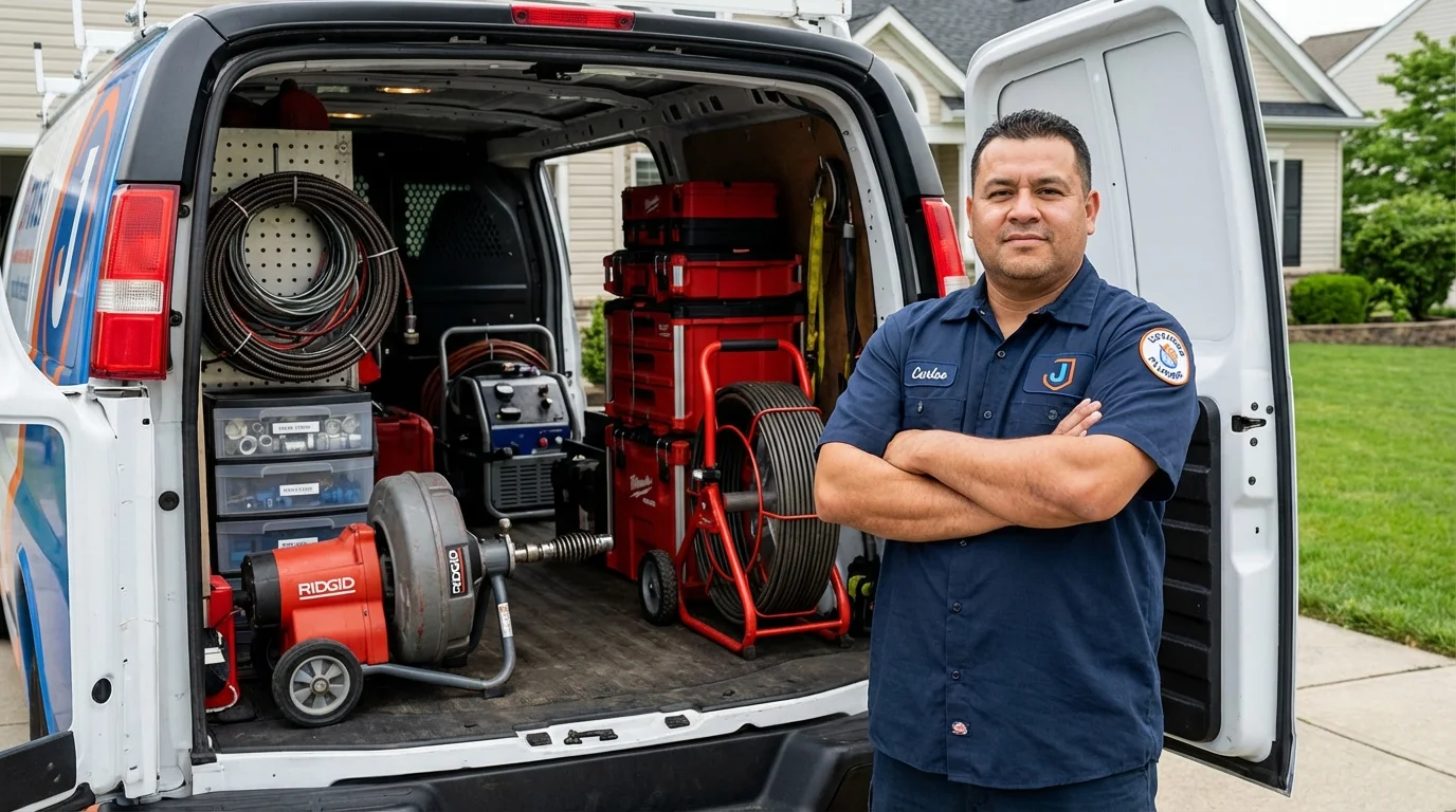 Professional drain cleaning equipment and Johns Plumbing LLC plumber in Pekin