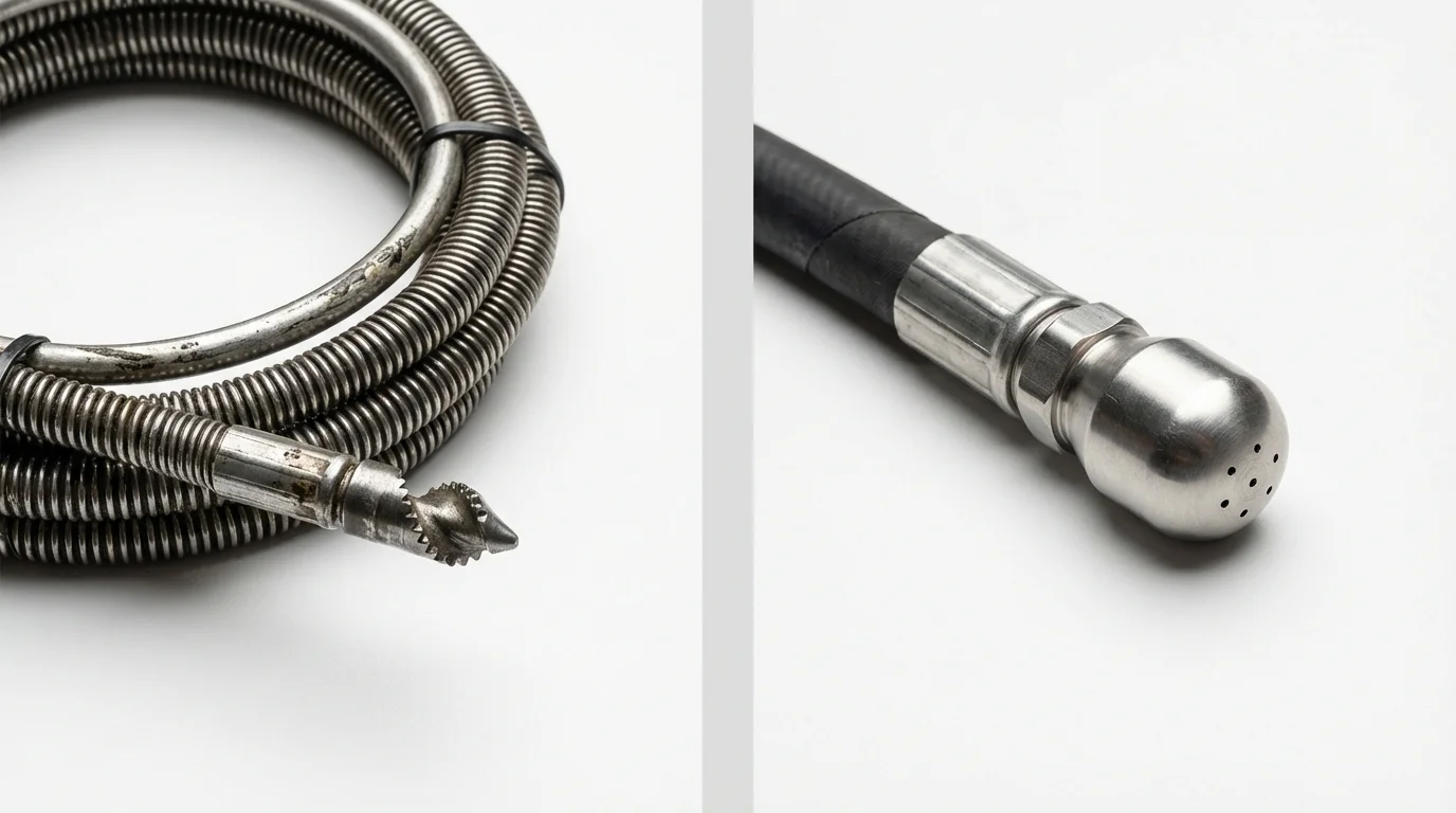 Drain snake cable and hydro jetting nozzle used for drain cleaning in Pekin, IL