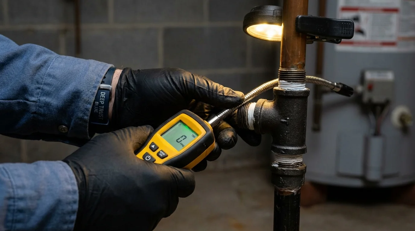 Gas leak detection with electronic sniffer by Johns Plumbing LLC in Pekin