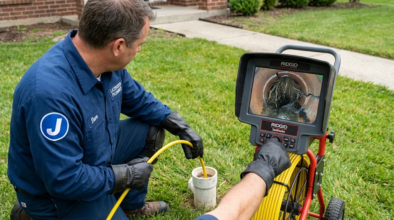 Sewer camera inspection being performed by Johns Plumbing LLC in Pekin